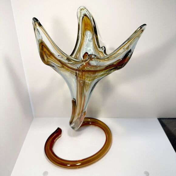 Sooner Art Glass Vase Hand Blown Vintage Marble Brow Mid-Century Modern - Picture 3 of 9